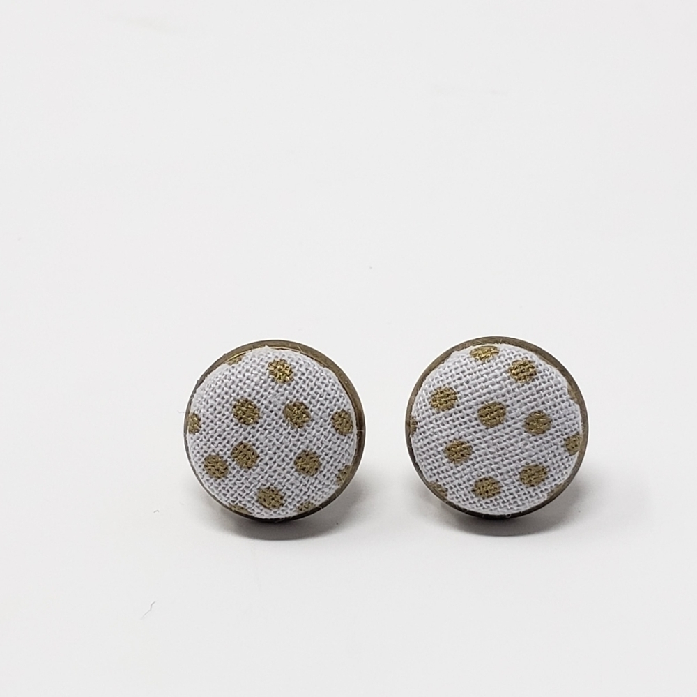 New Handmade | Gray & Gold Dot Button Stud Earrings